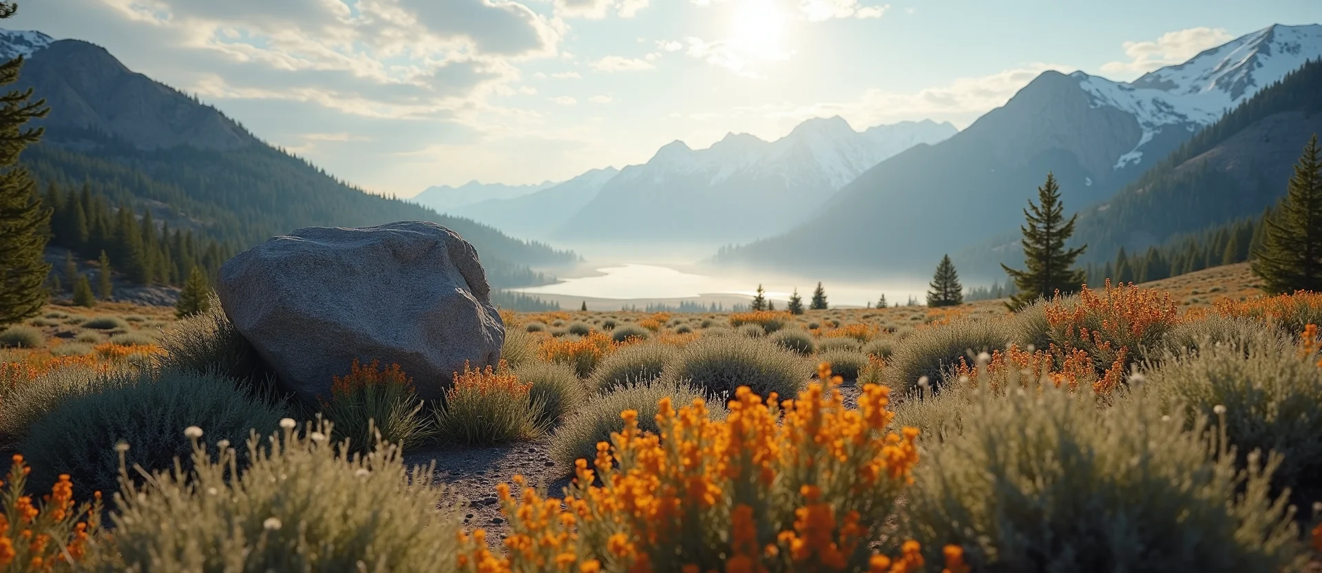 Symbolizing Stability/Peak: A local Indian Paintbrush unshakable boulder. - AI Generated