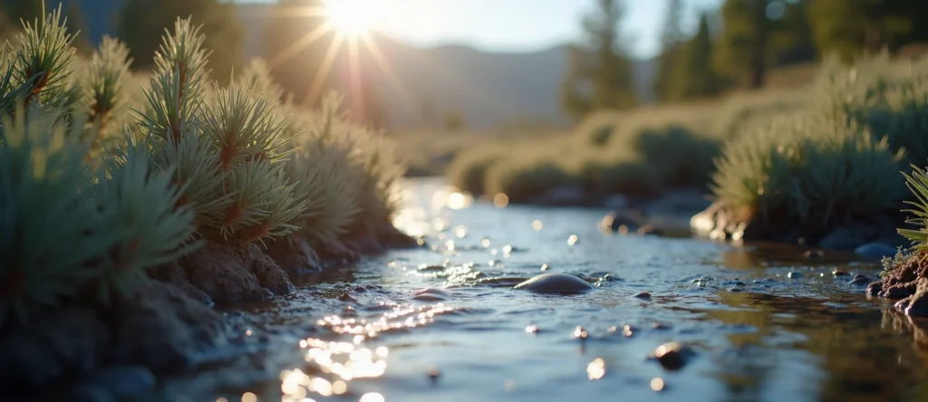 Symbolizing Flow/Cleansing: A local Rabbitbrush clear cold snowmelt stream. - AI Generated