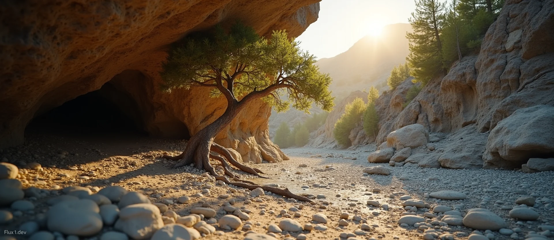 Symbolizing Growth/Resilience: A local Sierra Juniper tree growing out of a rock cleft. - AI Generated