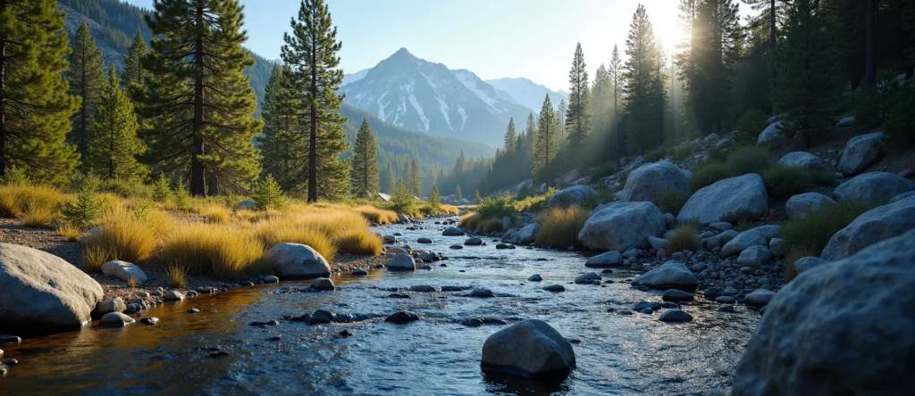 Symbolizing Flow/Cleansing: A local Ponderosa Pine clear cold snowmelt stream. - AI Generated