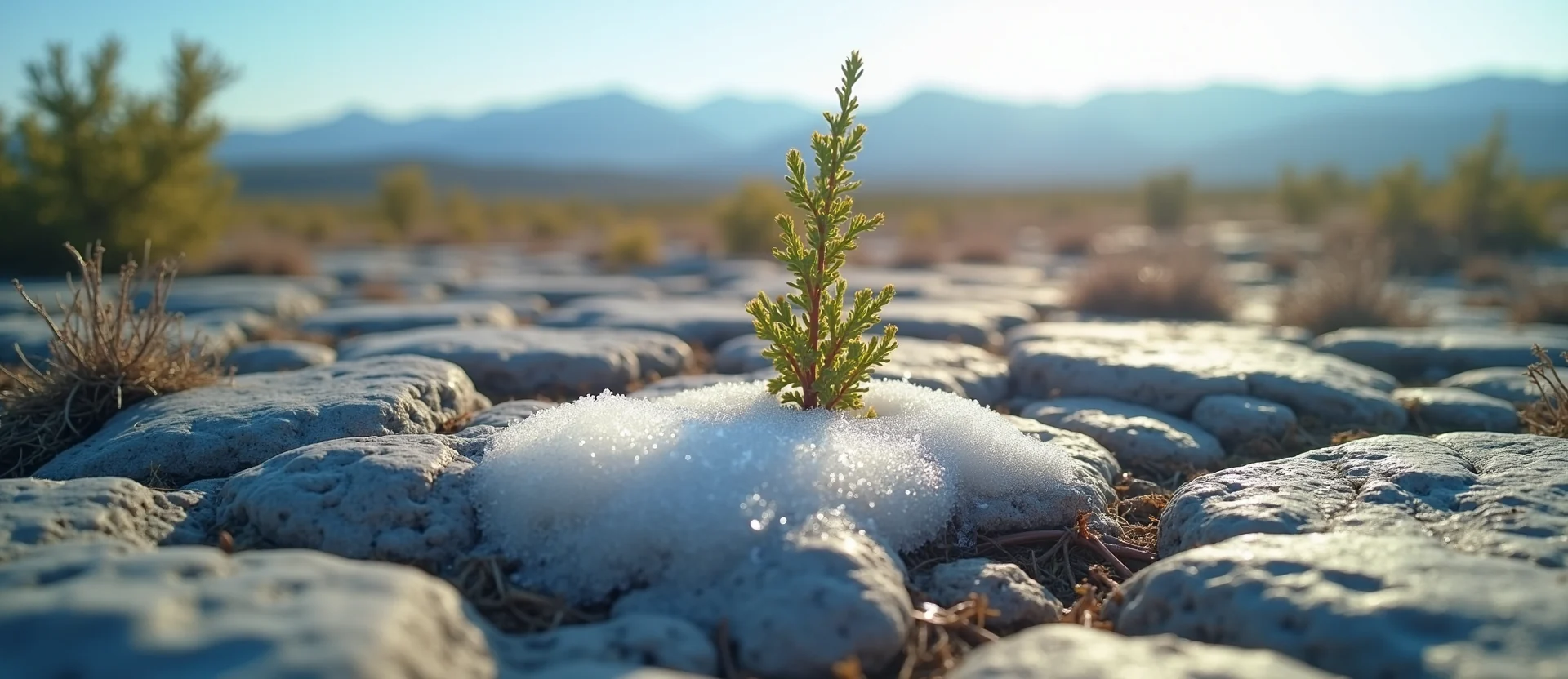 Symbolizing Seed/New Beginning: A local Manzanita shoot emerging from cracked soil. - AI Generated
