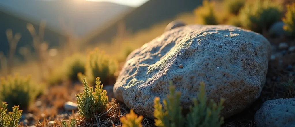 Symbolizing Stability/Peak: A local Rabbitbrush unshakable boulder. - AI Generated