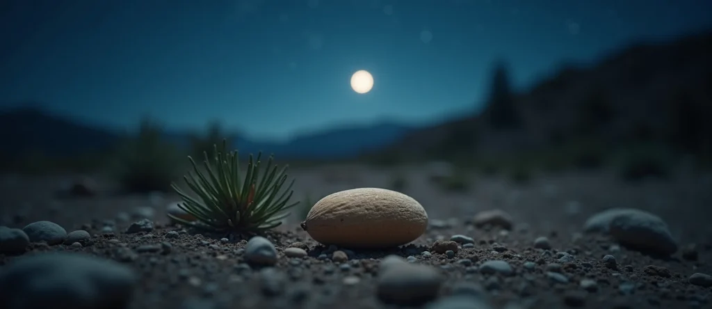 Symbolizing Seed/New Beginning: A local Sierra Juniper single pine seed on dry earth. - AI Generated