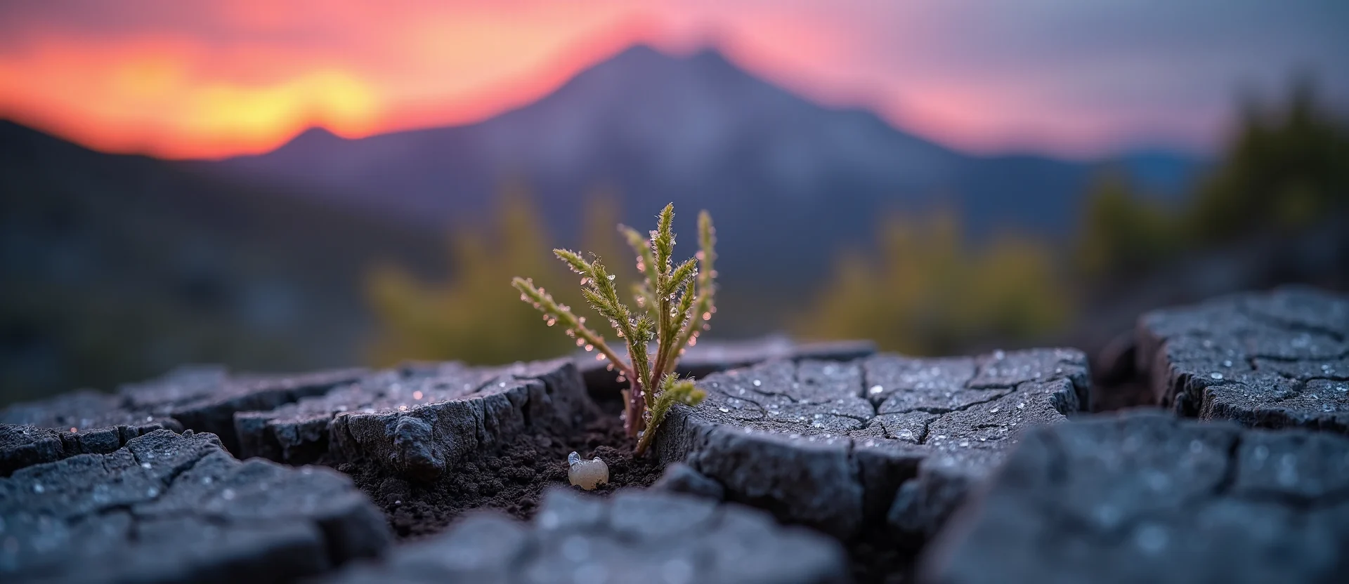 Symbolizing Seed/New Beginning: A local Quaking Aspen shoot emerging from cracked soil. - AI Generated