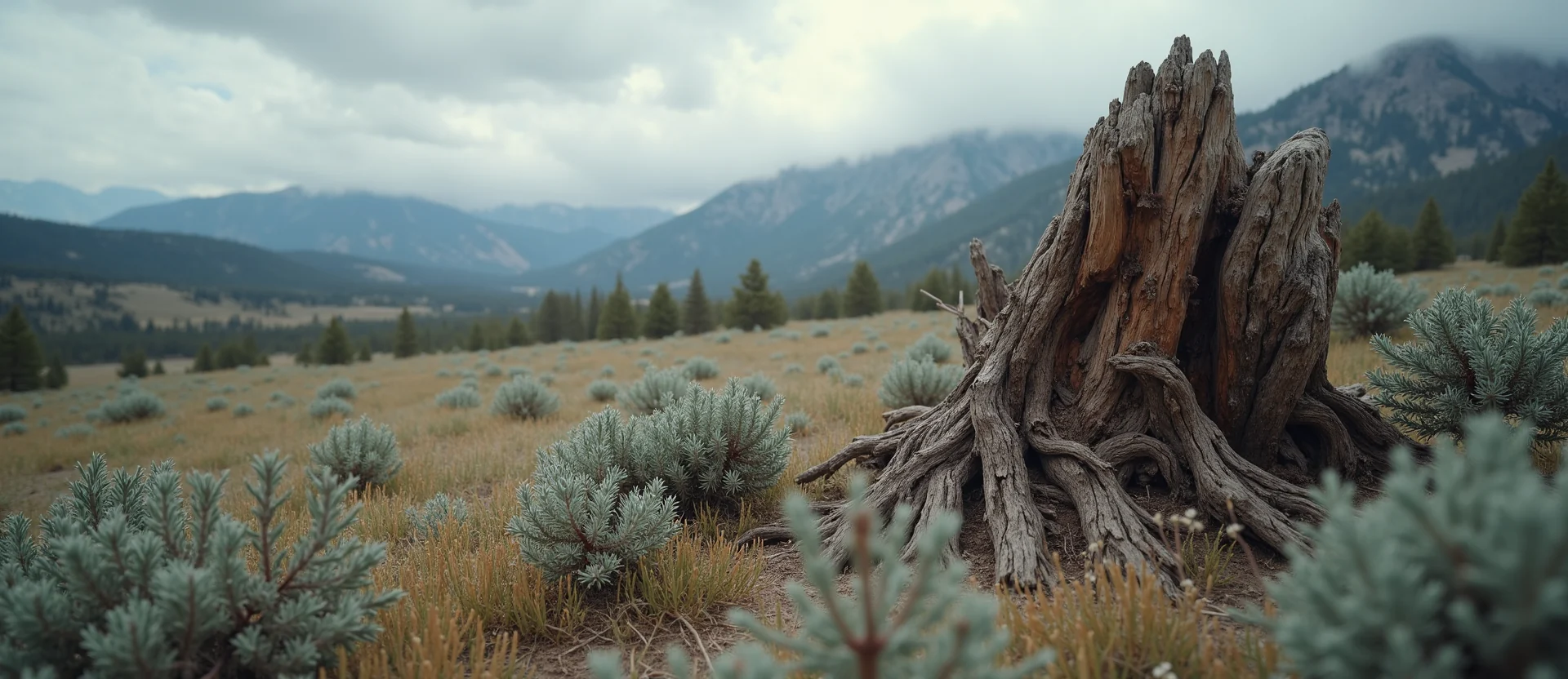 Symbolizing Growth/Resilience: A local Indian Paintbrush sturdy weathered tree trunk. - AI Generated