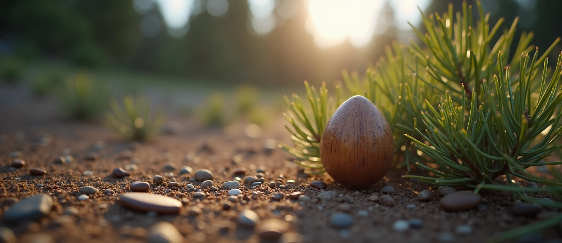 Symbolizing Seed/New Beginning: A local Mountain Mahogany single pine seed on dry earth. - AI Generated