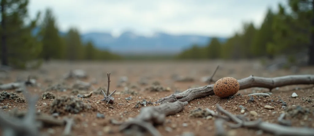 Symbolizing Seed/New Beginning: A local Ponderosa Pine single pine seed on dry earth. - AI Generated
