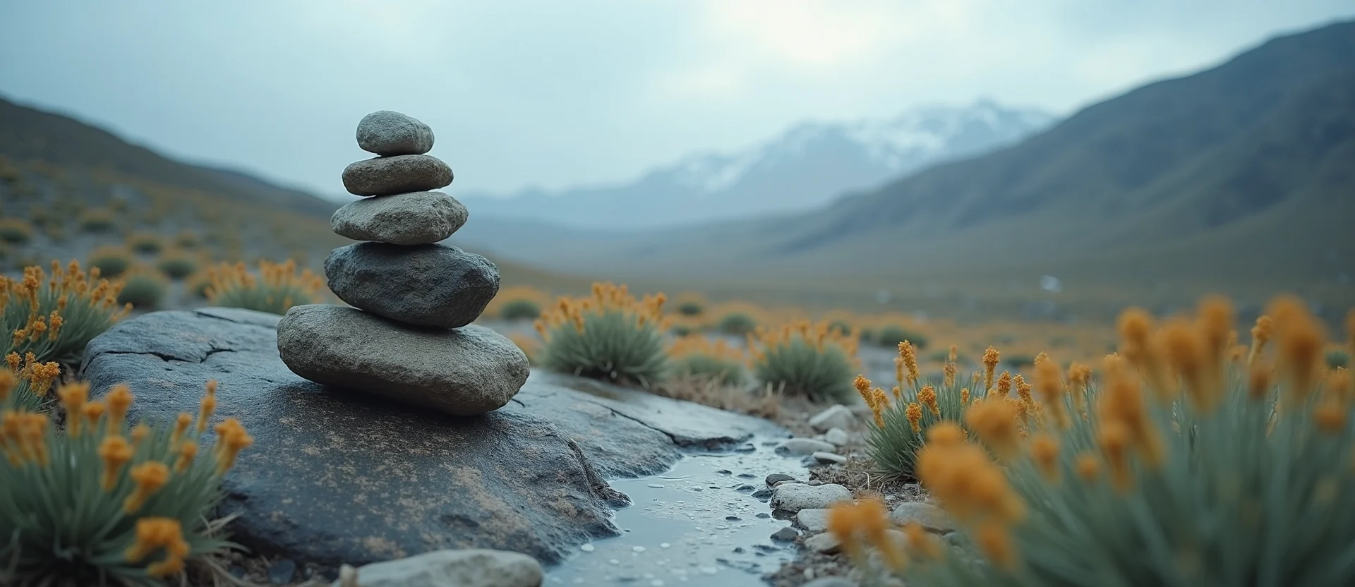 Symbolizing Stability/Peak: A local Indian Paintbrush ancient rock cairn. - AI Generated