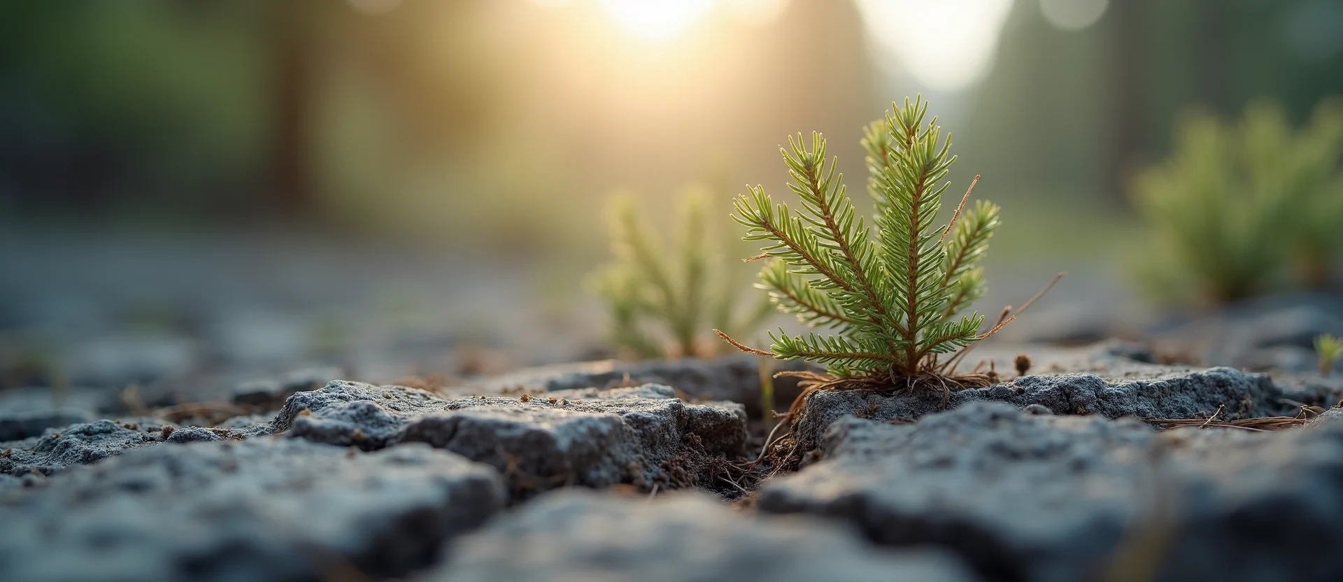 Symbolizing Seed/New Beginning: A local Rabbitbrush shoot emerging from cracked soil. - AI Generated