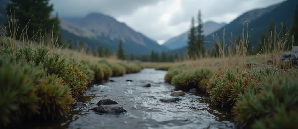 Symbolizing Flow/Cleansing: A local Rabbitbrush clear cold snowmelt stream. - AI Generated