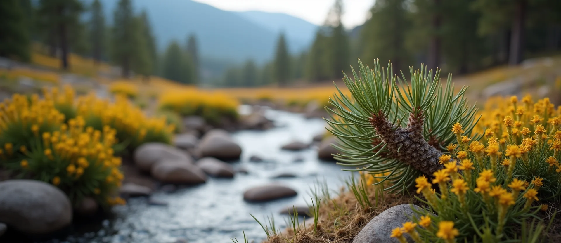 Symbolizing Flow/Cleansing: A local Indian Paintbrush babbling mountain creek. - AI Generated
