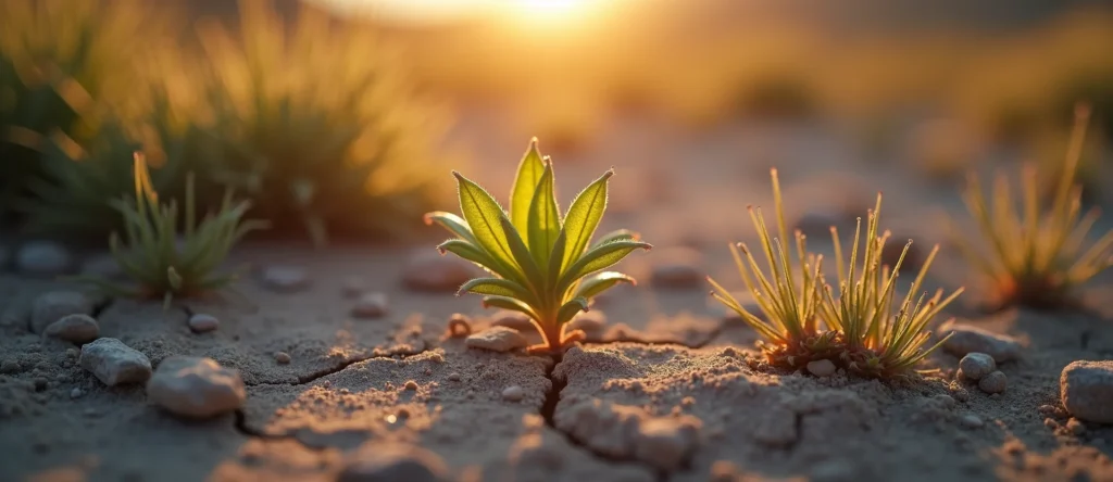 Symbolizing Seed/New Beginning: A local Indian Paintbrush shoot emerging from cracked soil. - AI Generated