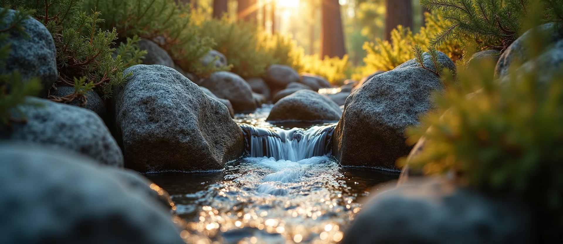 Symbolizing Flow/Cleansing: A local Mountain Mahogany hidden small waterfall. - AI Generated