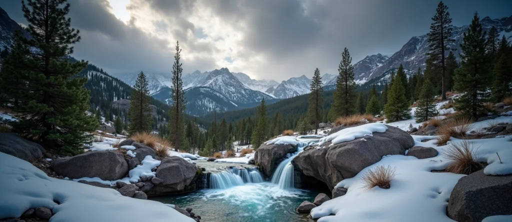 Symbolizing Flow/Cleansing: A local Ponderosa Pine hidden small waterfall. - AI Generated