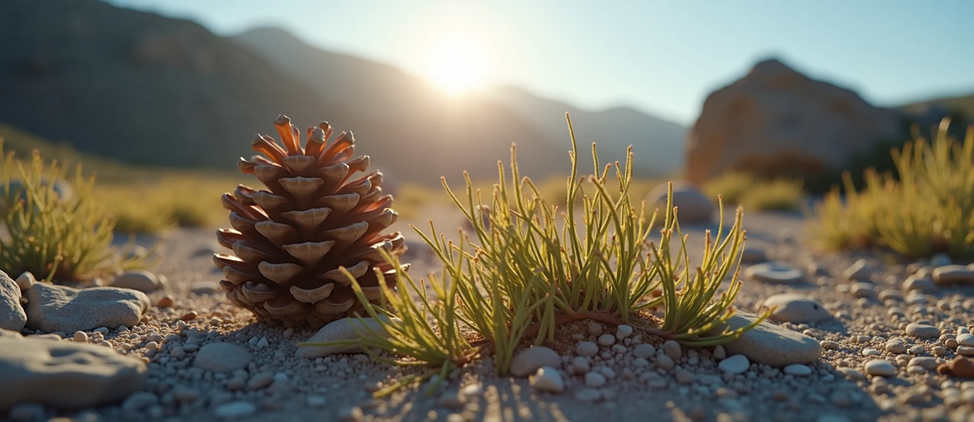Symbolizing Seed/New Beginning: A local Indian Paintbrush opening pine cone. - AI Generated