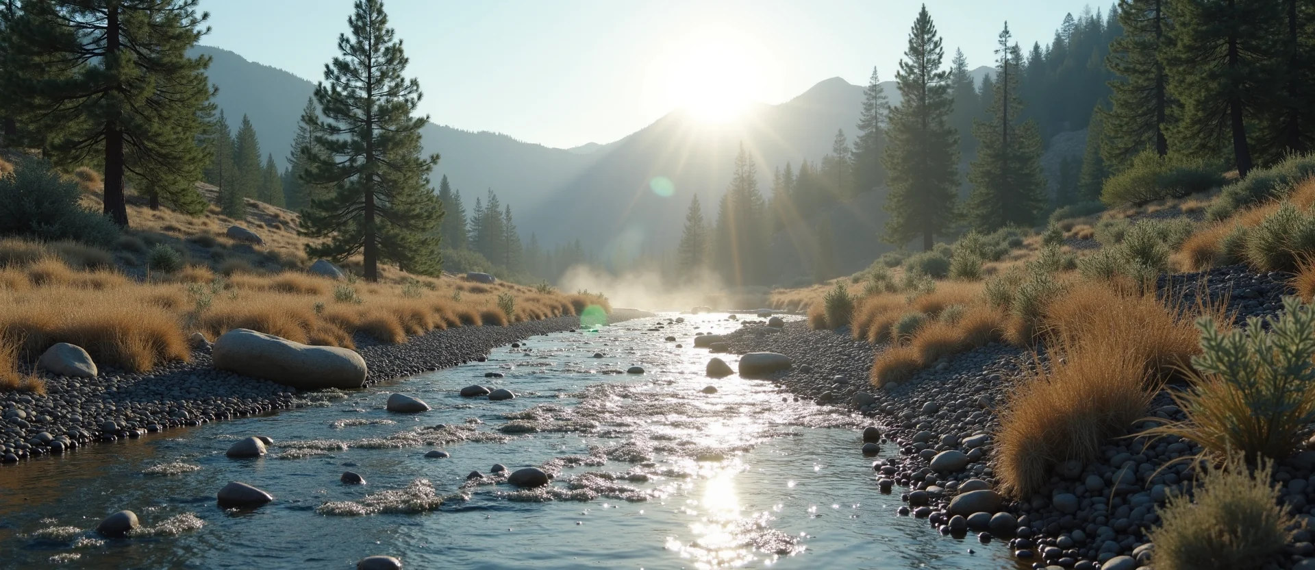 Symbolizing Flow/Cleansing: A local Sierra Juniper clear cold snowmelt stream. - AI Generated