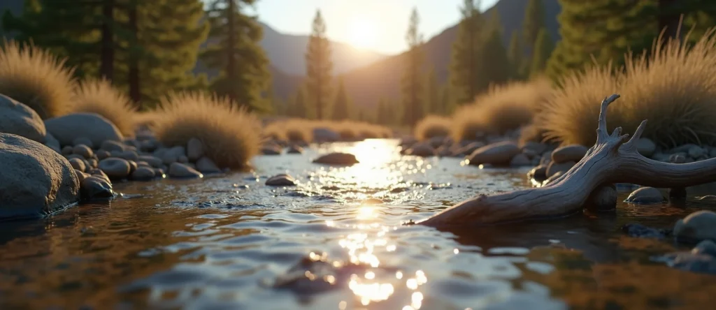 Symbolizing Flow/Cleansing: A local Mountain Mahogany clear cold snowmelt stream. - AI Generated