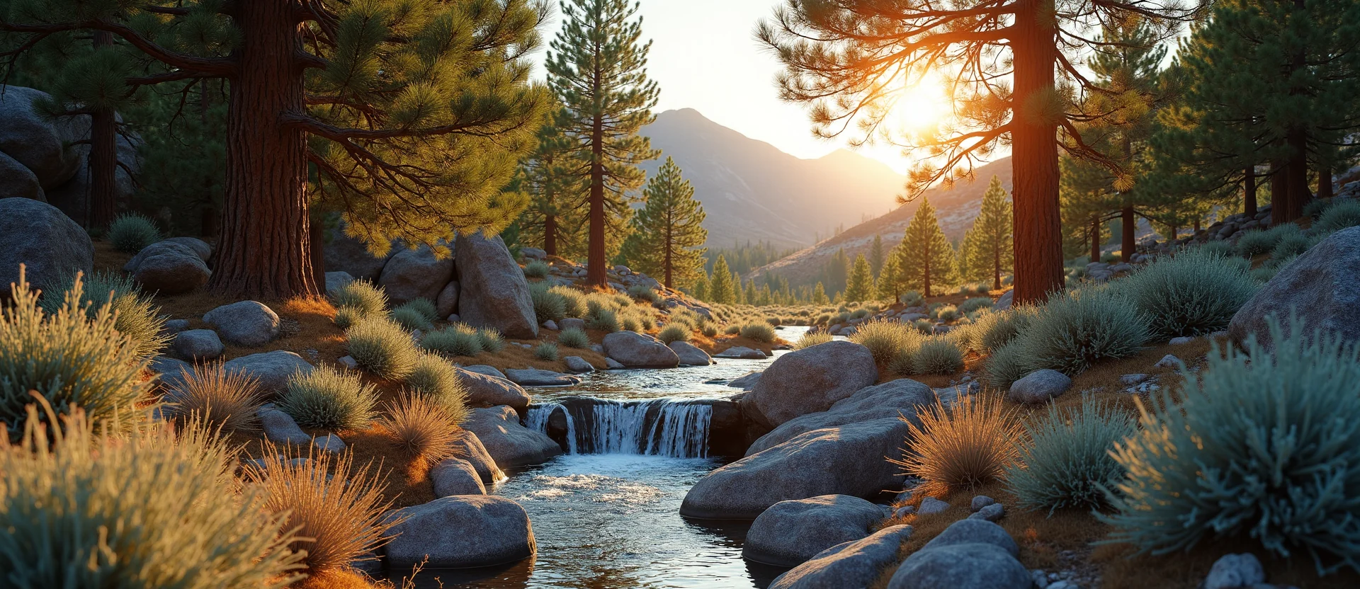 Symbolizing Flow/Cleansing: A local Rabbitbrush hidden small waterfall. - AI Generated