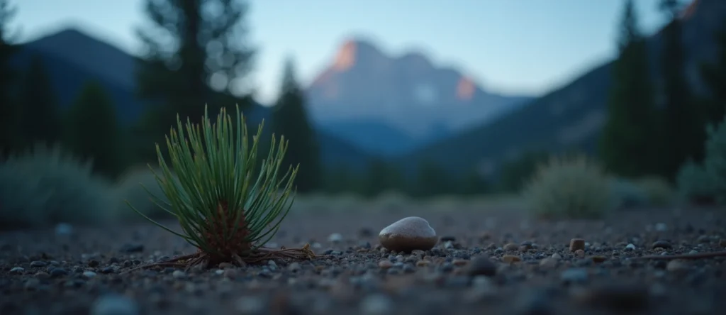 Symbolizing Seed/New Beginning: A local Rabbitbrush single pine seed on dry earth. - AI Generated