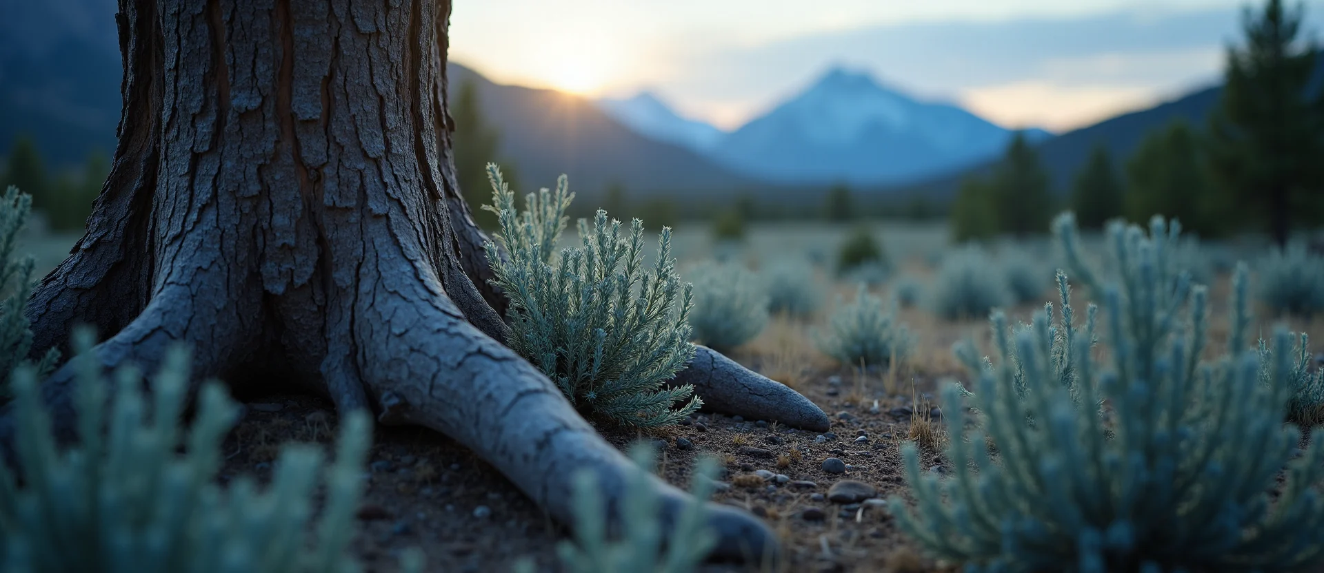 Symbolizing Growth/Resilience: A local Sagebrush (Artemisia tridentata) sturdy weathered tree trunk. - AI Generated