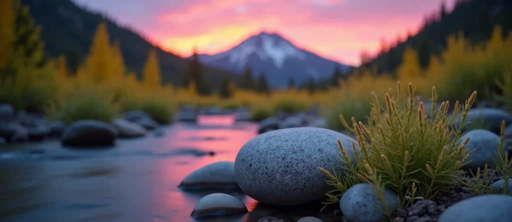 Symbolizing Flow/Cleansing: A local Sagebrush (Artemisia tridentata) smooth Truckee river stones. - AI Generated