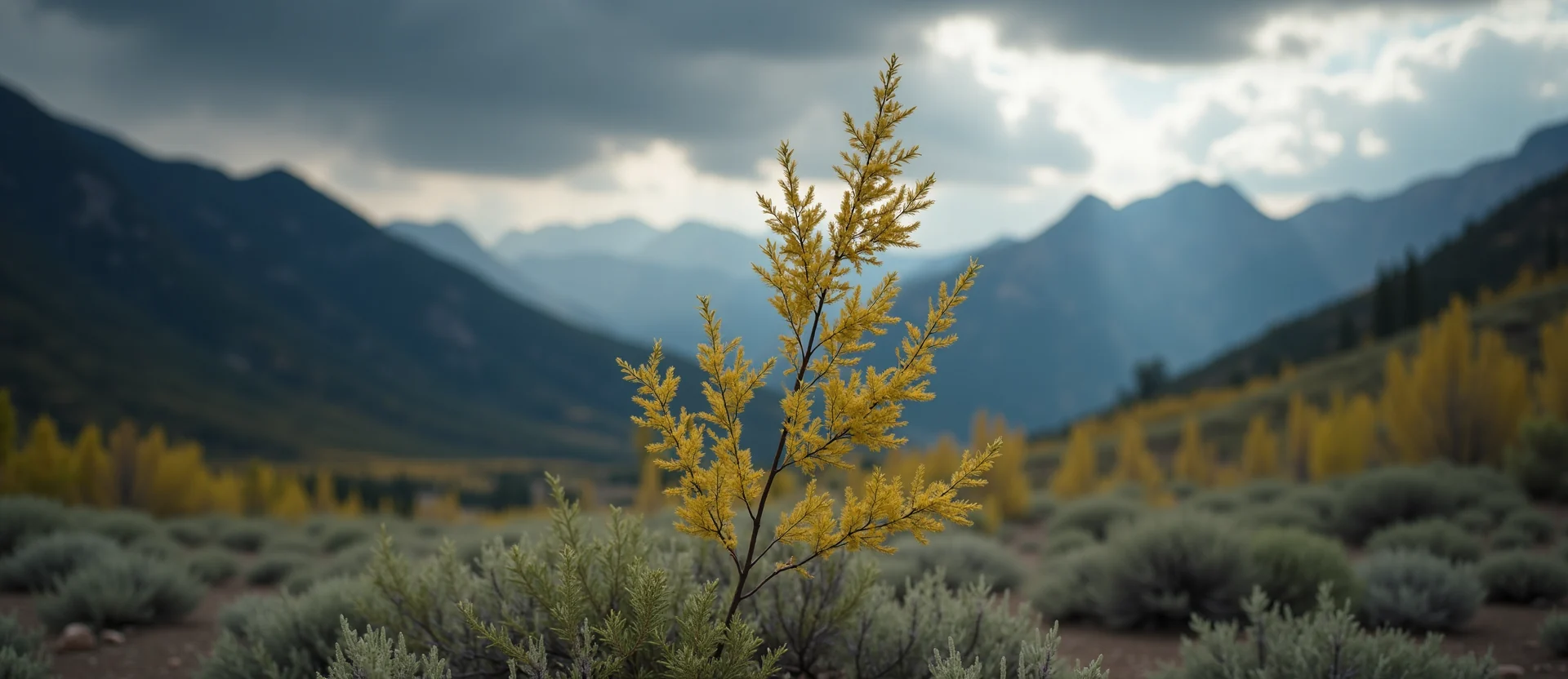 Symbolizing Growth/Resilience: A local Rabbitbrush new branch reaching for the sky. - AI Generated