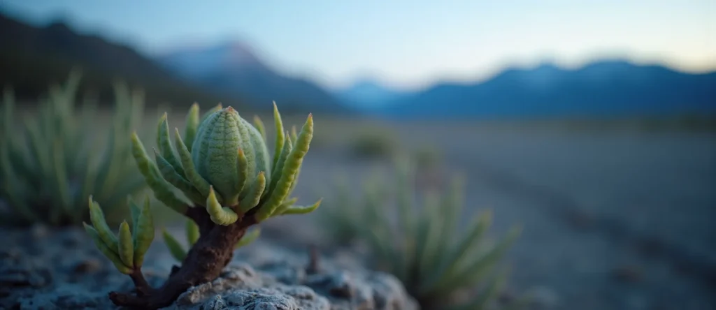 Symbolizing Seed/New Beginning: A local Rabbitbrush new green bud on a branch. - AI Generated
