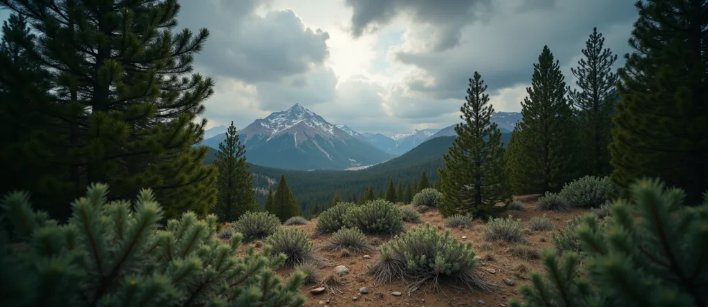 Symbolizing Stability/Peak: A local Quaking Aspen distant Sierra horizon. - AI Generated