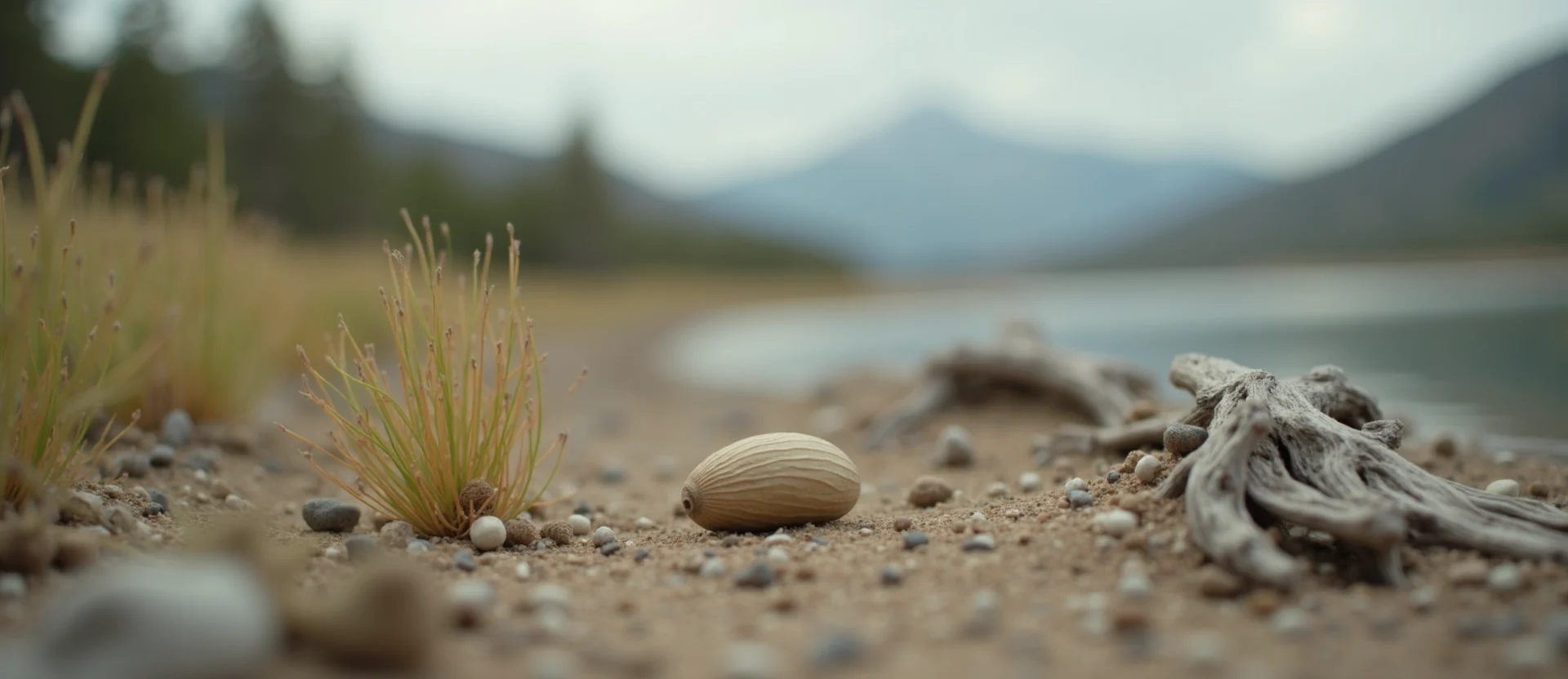 Symbolizing Seed/New Beginning: A local Indian Paintbrush single pine seed on dry earth. - AI Generated