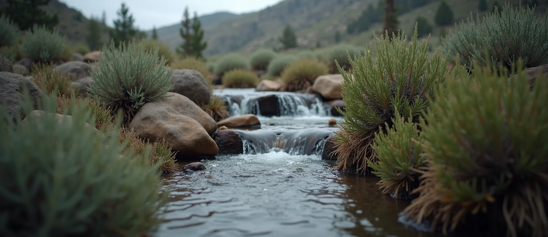Symbolizing Flow/Cleansing: A local Desert Peach hidden small waterfall. - AI Generated