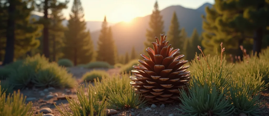 Symbolizing Seed/New Beginning: A local Sierra Juniper opening pine cone. - AI Generated