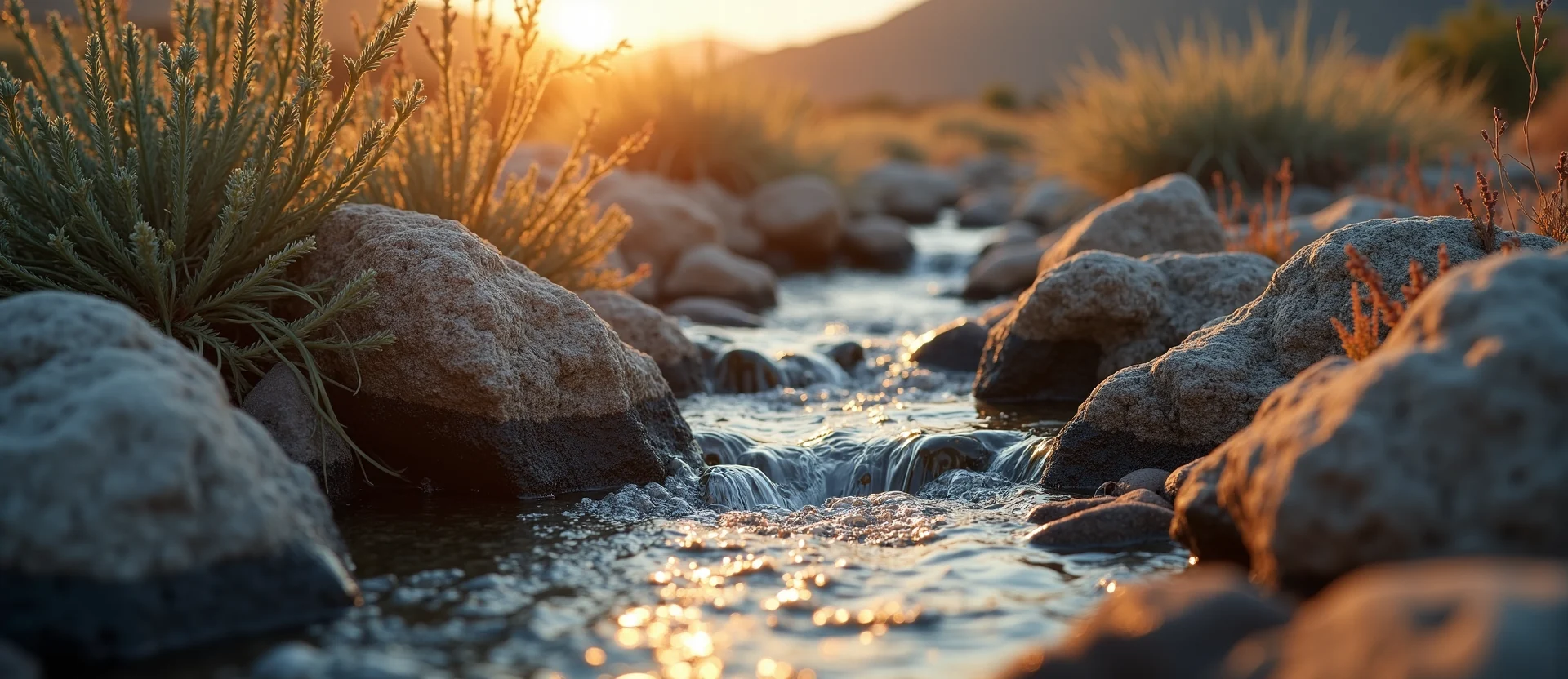 Symbolizing Flow/Cleansing: A local Rabbitbrush hidden small waterfall. - AI Generated