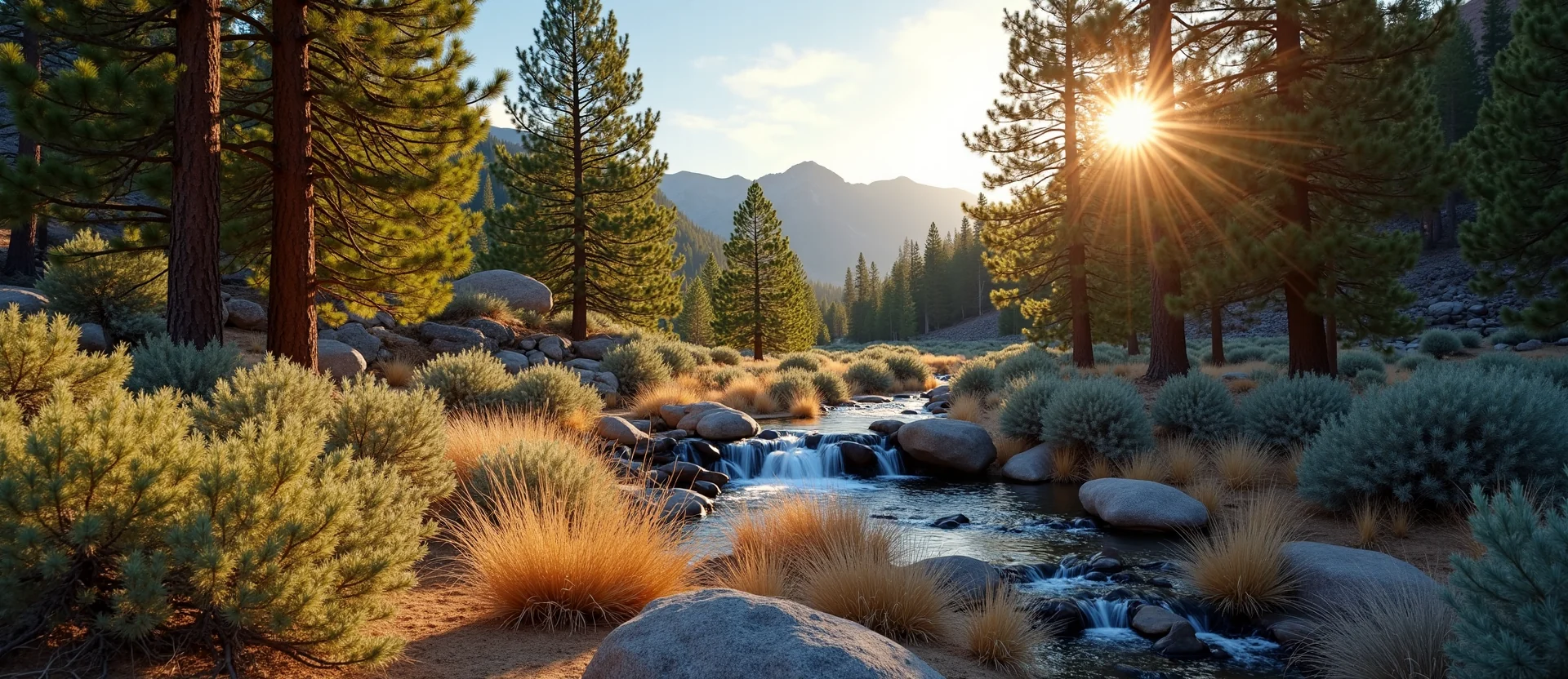 Symbolizing Flow/Cleansing: A local Ponderosa Pine hidden small waterfall. - AI Generated