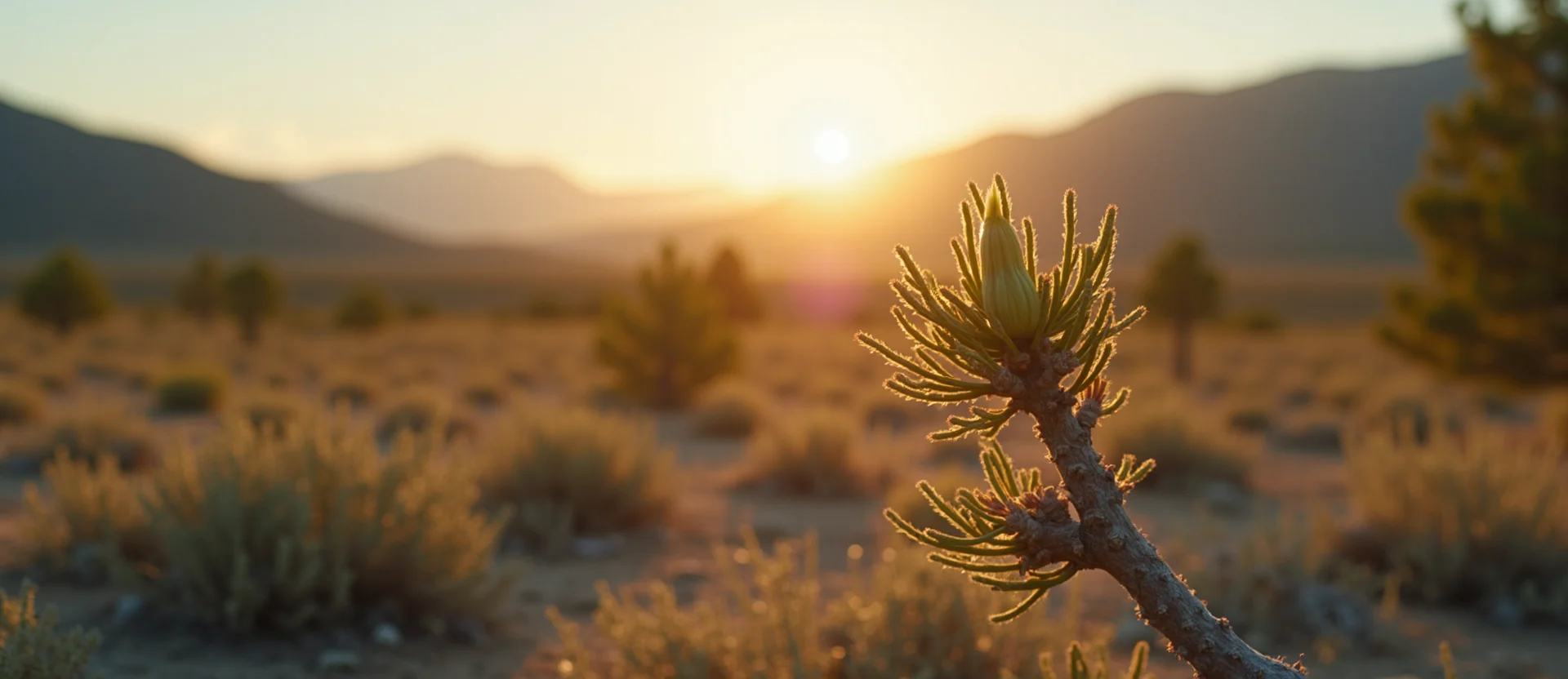Symbolizing Seed/New Beginning: A local Sagebrush (Artemisia tridentata) new green bud on a branch. - AI Generated