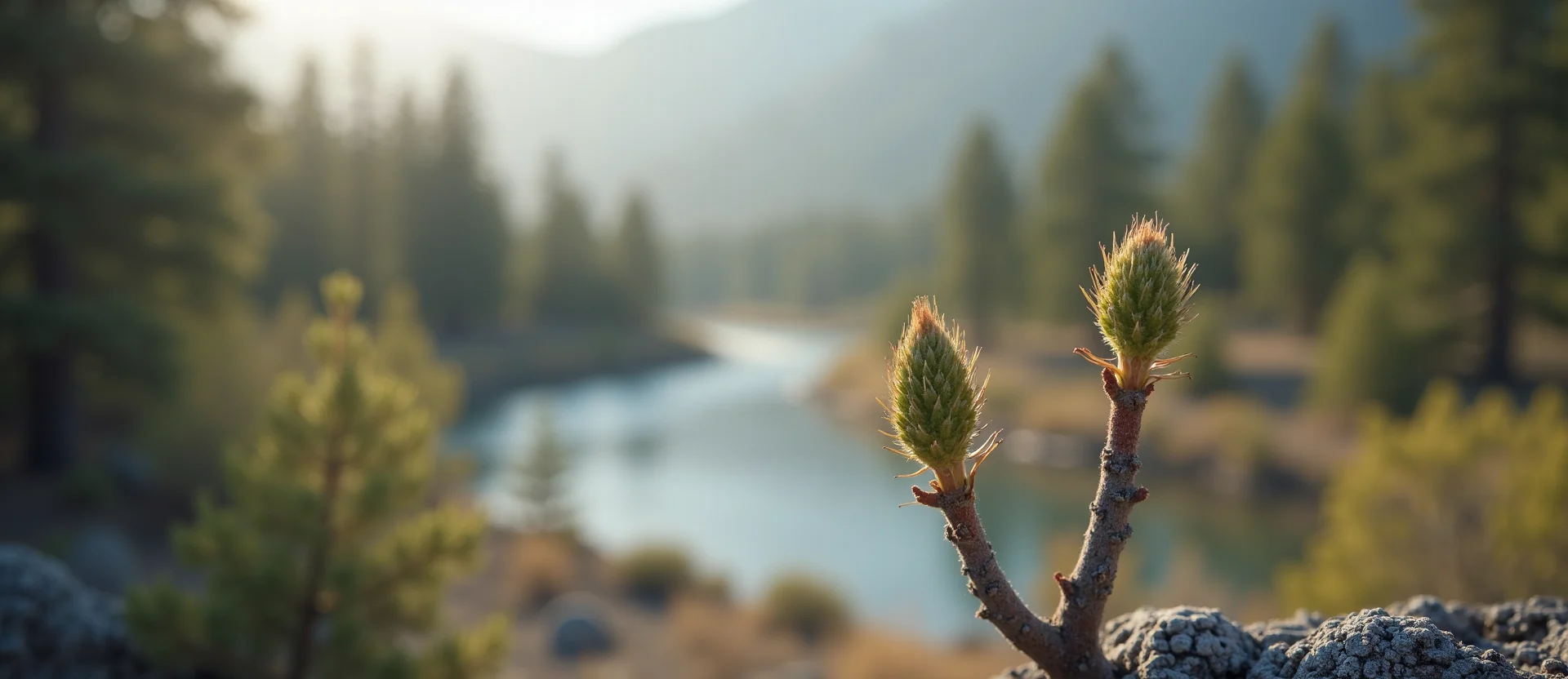 Symbolizing Seed/New Beginning: A local Mountain Mahogany new green bud on a branch. - AI Generated