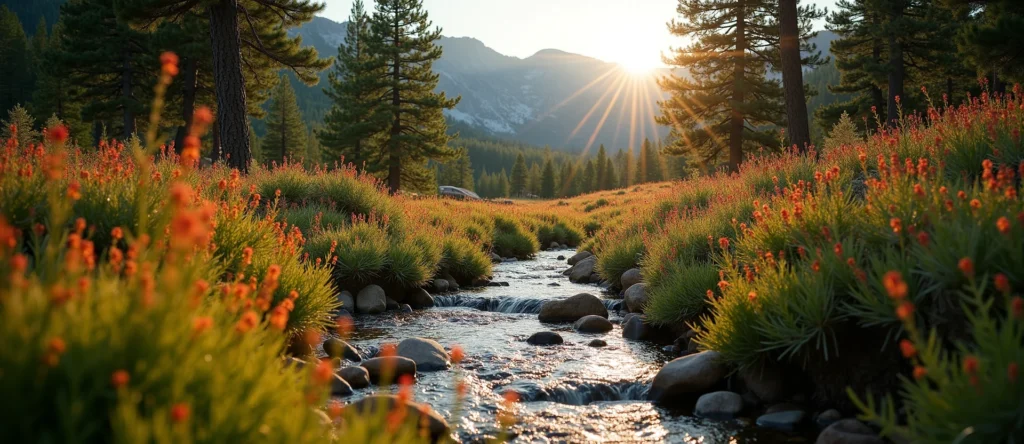 Symbolizing Flow/Cleansing: A local Indian Paintbrush babbling mountain creek. - AI Generated