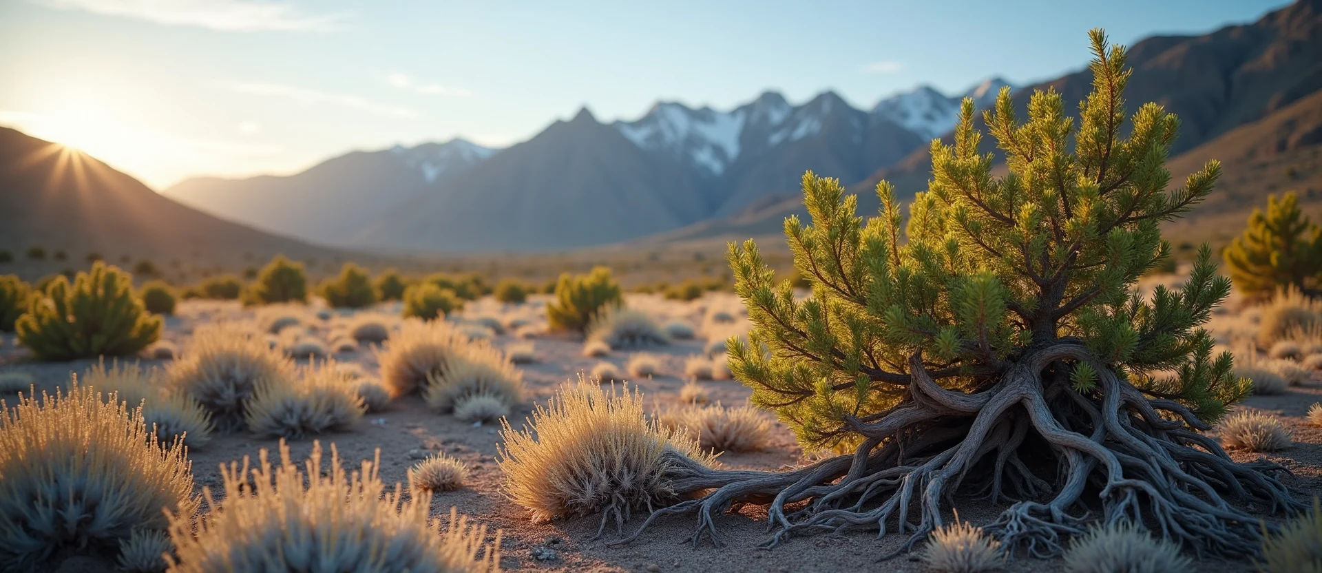 Symbolizing Growth/Resilience: A local Indian Paintbrush gnarled juniper roots. - AI Generated