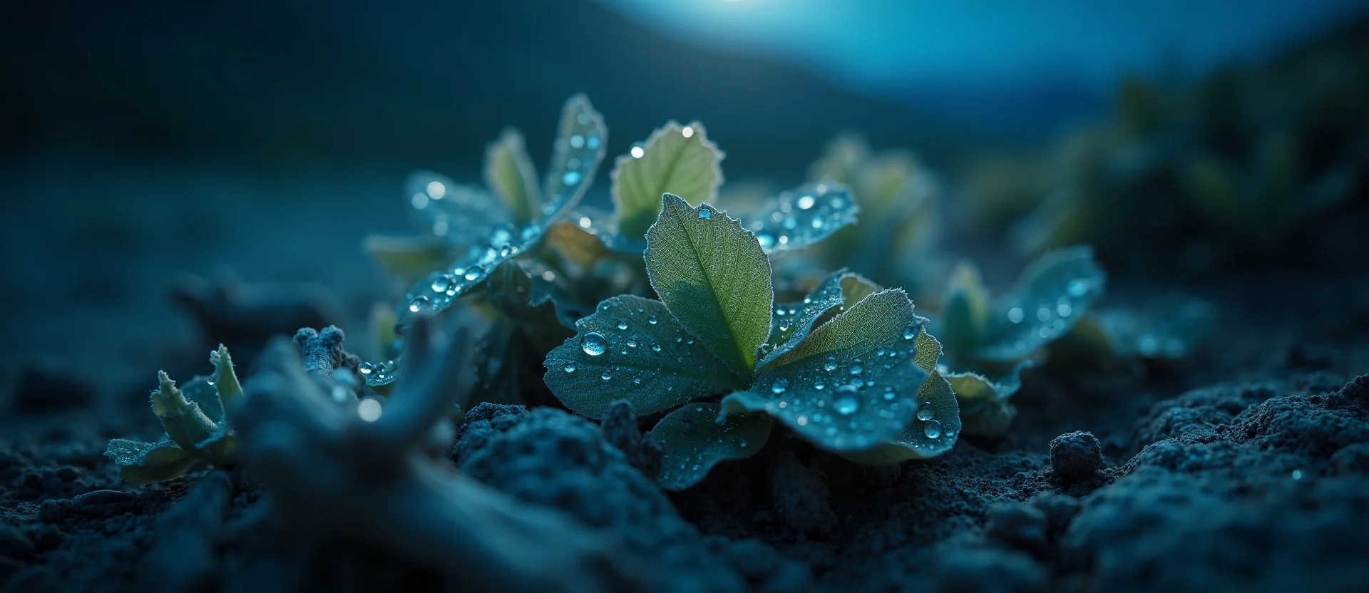 Symbolizing Flow/Cleansing: A local Mountain Mahogany raindrops on desert leaves. - AI Generated