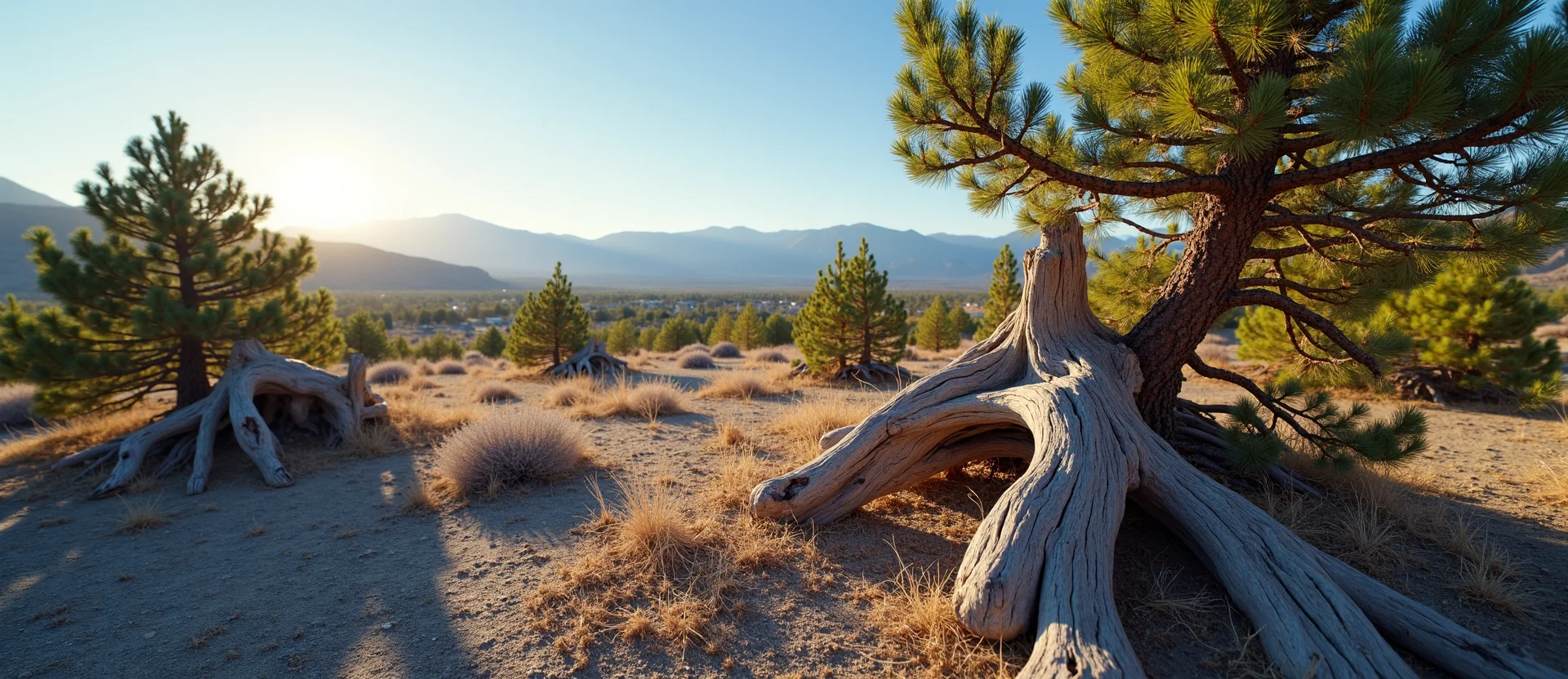 Symbolizing Growth/Resilience: A local Sierra Juniper gnarled juniper roots. - AI Generated