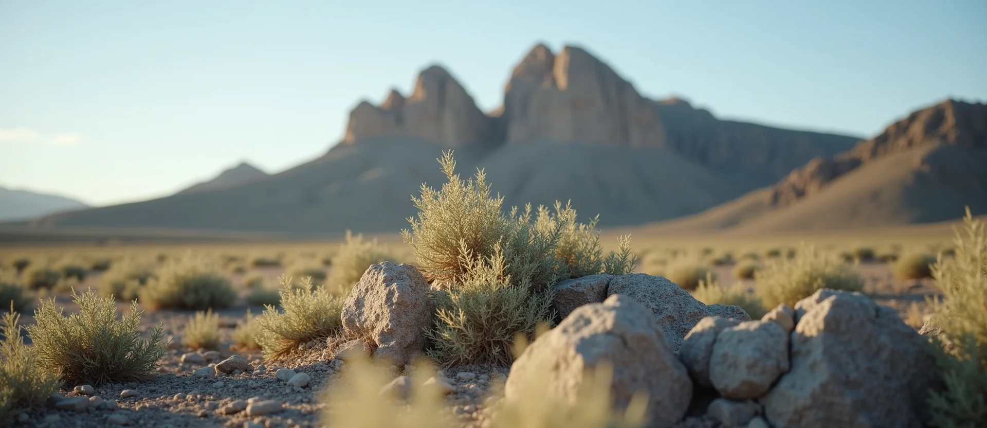 Symbolizing Stability/Peak: A local Sagebrush (Artemisia tridentata) jagged granite peak. - AI Generated
