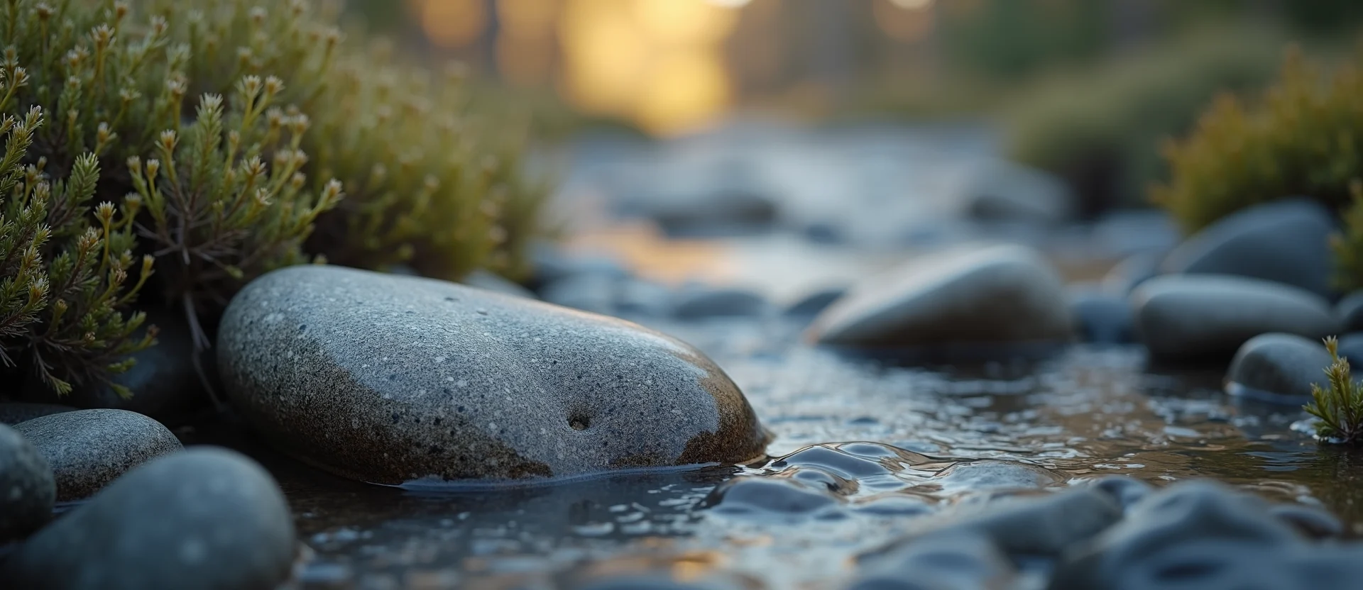 Symbolizing Flow/Cleansing: A local Bitterbrush smooth Truckee river stones. - AI Generated