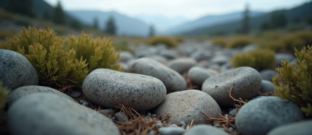 Symbolizing Flow/Cleansing: A local Sierra Juniper smooth Truckee river stones. - AI Generated