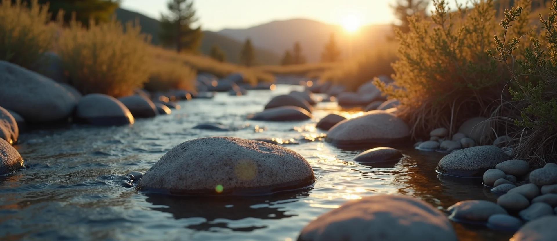Symbolizing Flow/Cleansing: A local Bitterbrush smooth Truckee river stones. - AI Generated