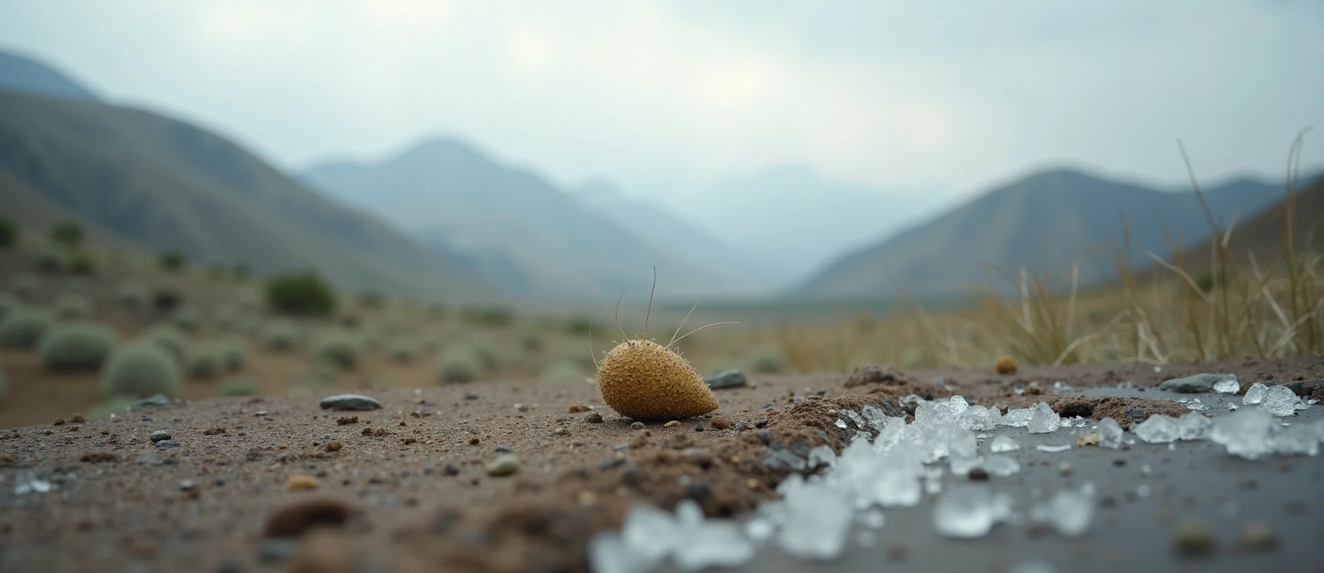 Symbolizing Seed/New Beginning: A local Quaking Aspen single pine seed on dry earth. - AI Generated