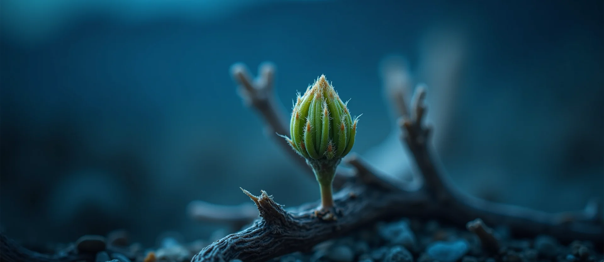 Symbolizing Seed/New Beginning: A local Desert Peach new green bud on a branch. - AI Generated