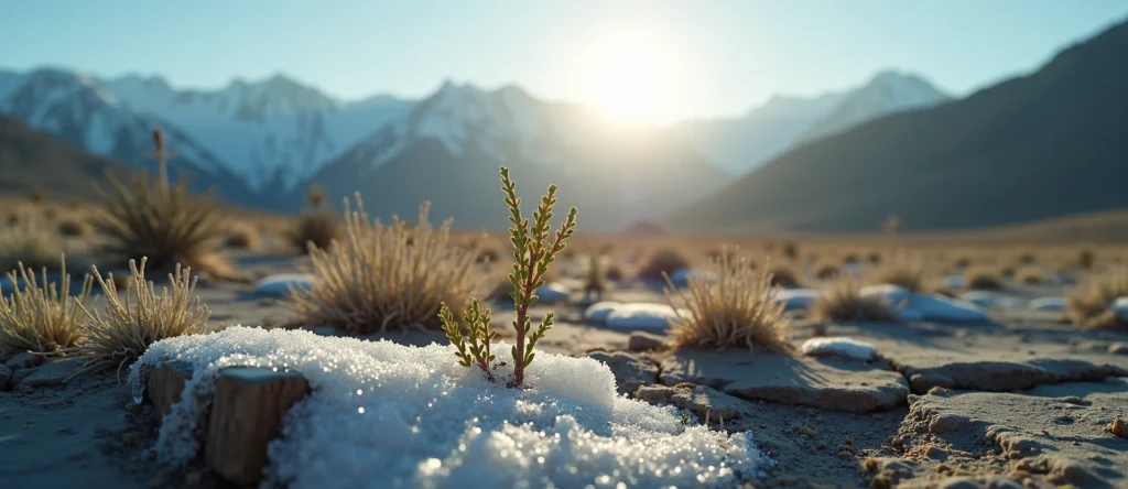 Symbolizing Seed/New Beginning: A local Manzanita shoot emerging from cracked soil. - AI Generated