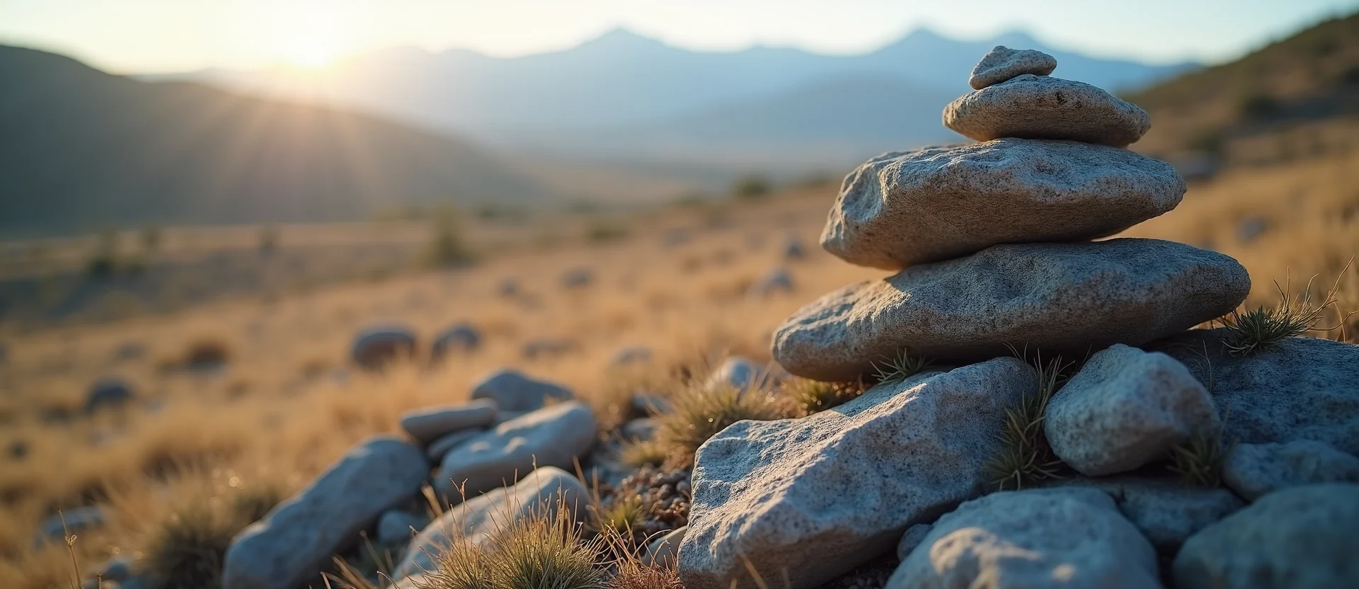 Symbolizing Stability/Peak: A local Manzanita ancient rock cairn. - AI Generated