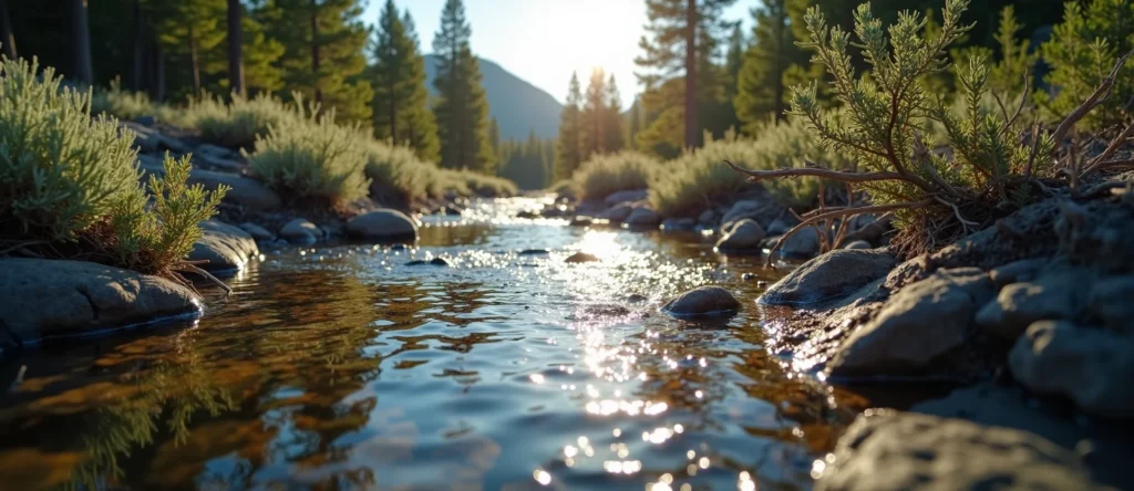 Symbolizing Flow/Cleansing: A local Sierra Juniper clear cold snowmelt stream. - AI Generated