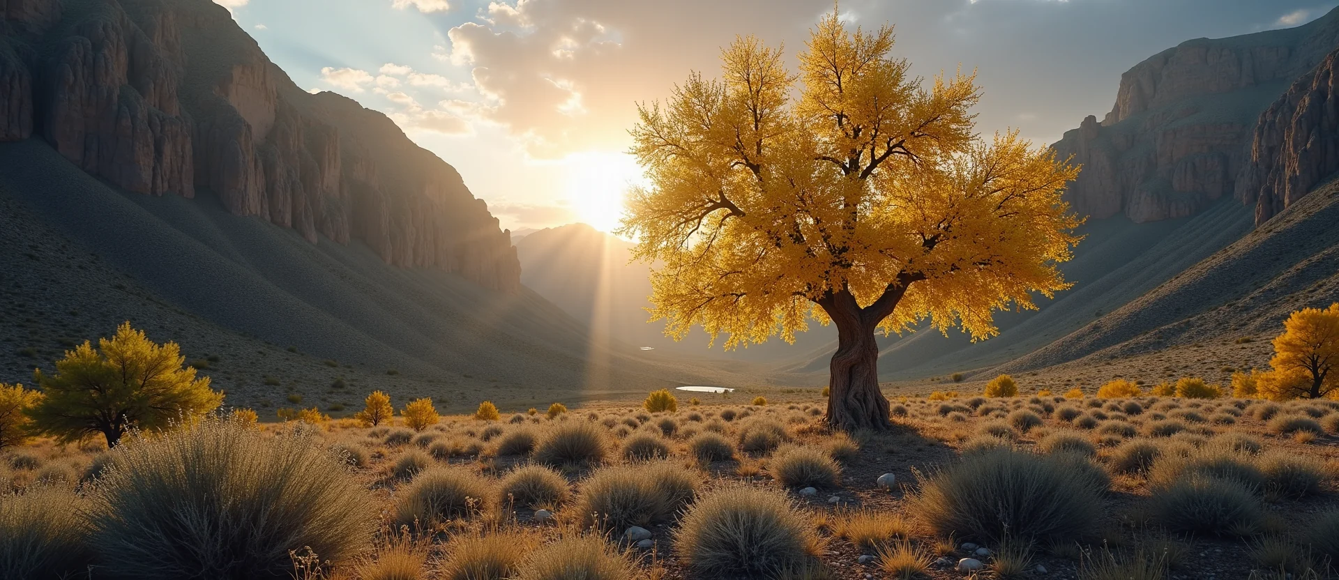 Symbolizing Growth/Resilience: A local Rabbitbrush tree growing out of a rock cleft. - AI Generated