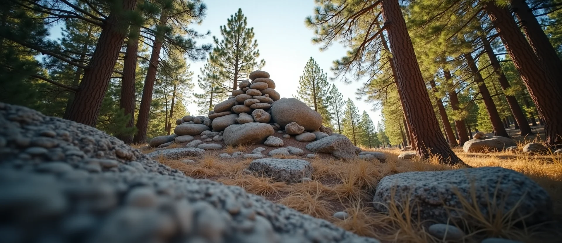 Symbolizing Stability/Peak: A local Ponderosa Pine ancient rock cairn. - AI Generated